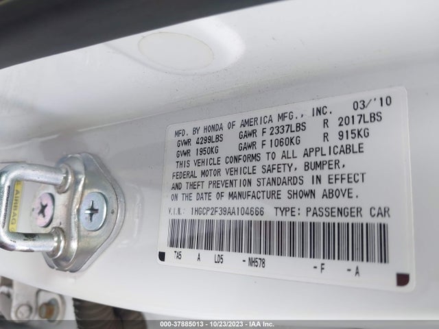 2010 HONDA ACCORD SDN LX VIN: 1HGCP2F39AA104666
