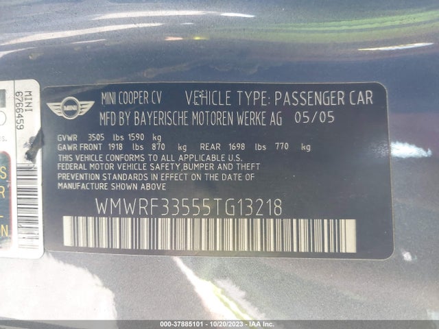 2005 MINI COOPER CONVERTIBLE WMWRF33555TG13218 Photo 8