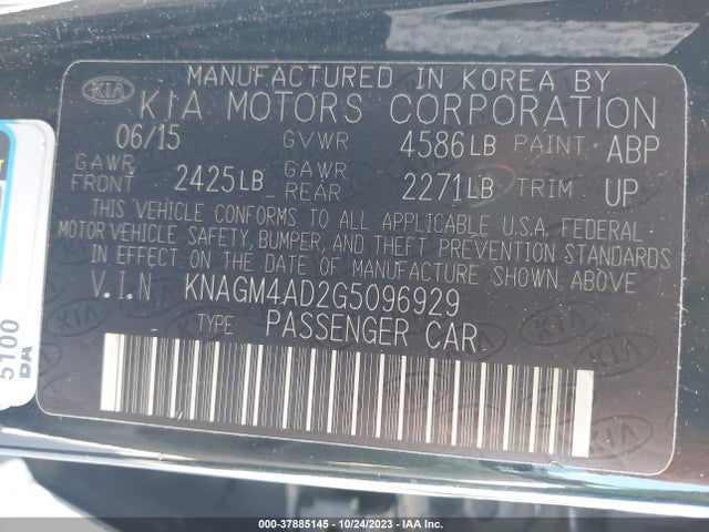 KIA OPTIMA HYBRID 2016 KNAGM4AD2G5096929 Image 9