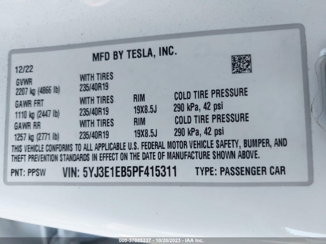 5YJ3E1EB5PF415311 Tesla Model 3 Long Range