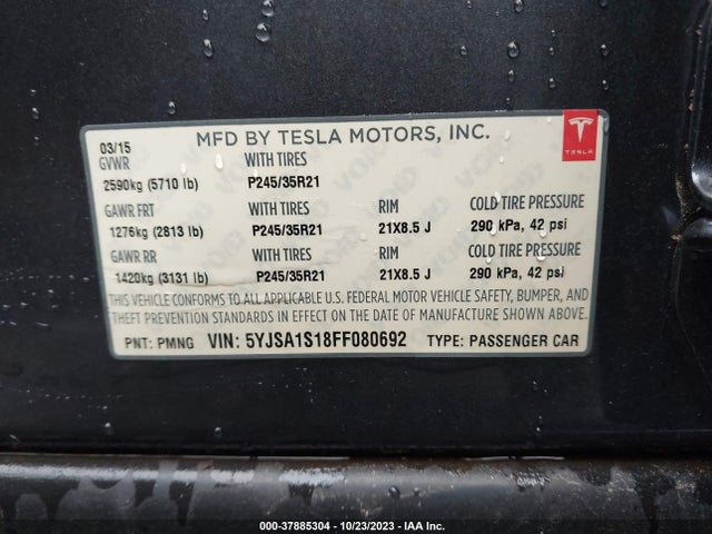 2015 TESLA MODEL S 60/70/85 VIN: 5YJSA1S18FF080692