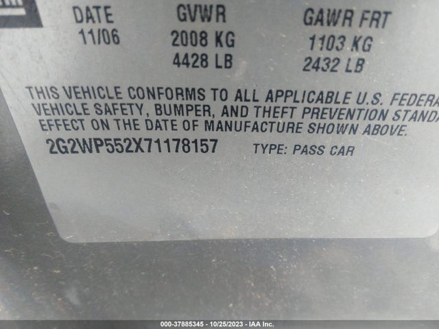 2007 PONTIAC GRAND PRIX VIN: 2G2WP552X71178157