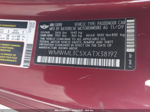 2010 MINI COOPER CLUBMAN WMWML3C5XATX38192 Photo 8