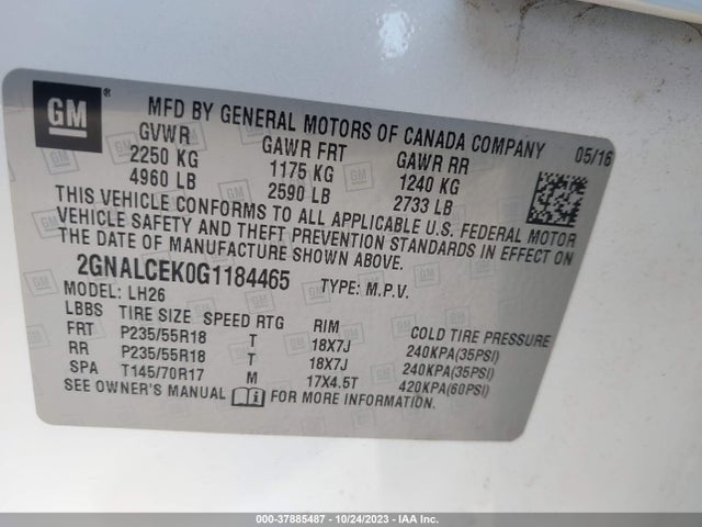 Chevrolet EQUINOX LT 2016 2GNALCEK0G1184465 Image 9