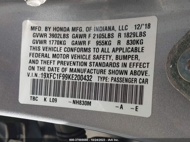19XFC1F99KE200432 Honda Civic Sedan Touring