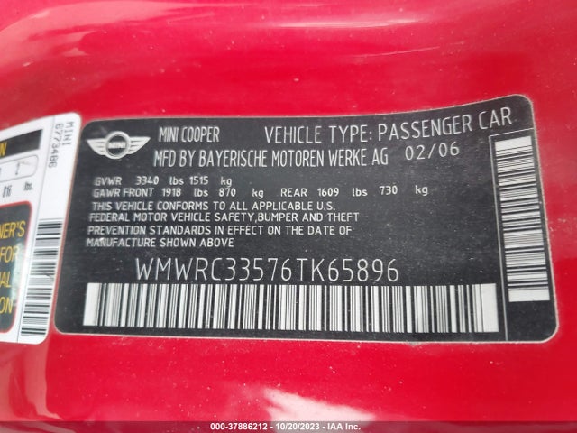 2006 MINI COOPER HARDTOP WMWRC33576TK65896 Photo 8