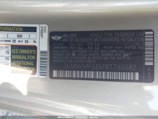 2008 MINI COOPER HARDTOP WMWMF33578TT65582 Photo 8