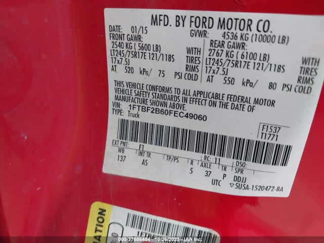 Ford F-250 Xl 2015 1FTBF2B60FEC49060 Image 9
