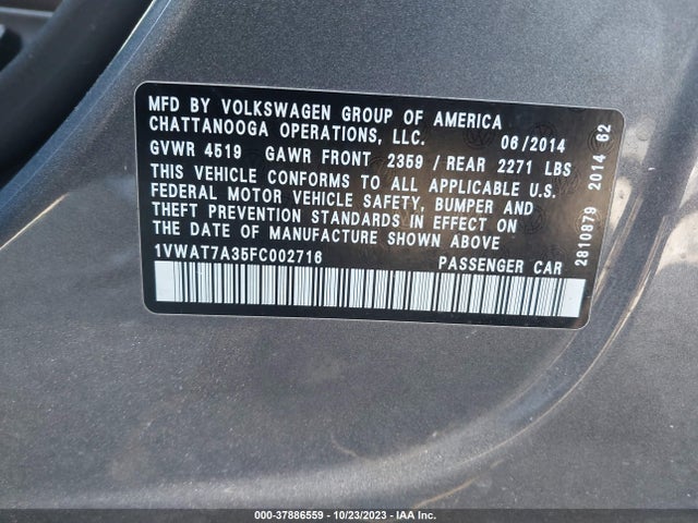 1VWAT7A35FC002716 Volkswagen Passat 1.8t Wolfsburg Ed