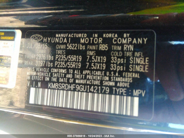 Hyundai Santa Fe Limited 2016 KM8SRDHF9GU142179 Image 9