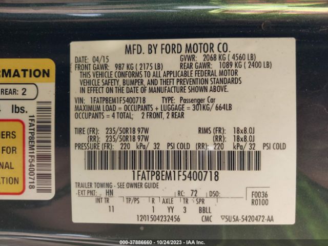 1FATP8EM1F5400718 Ford Mustang V6