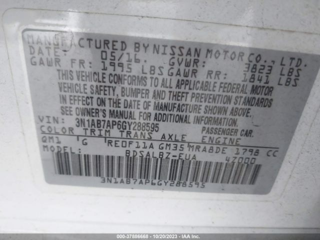 3N1AB7AP6GY288595 Nissan Sentra Sr/sl/s/sv/fe+ S