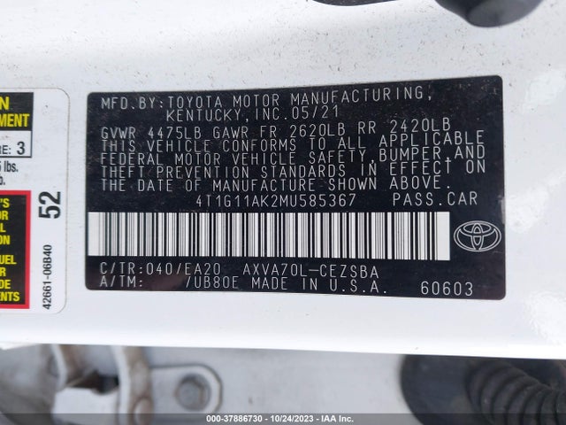Toyota CAMRY SE 2021 4T1G11AK2MU585367 Image 9