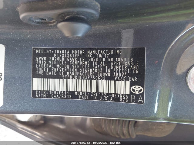 Toyota COROLLA LE 2018 5YFBURHE6JP759602 Image 9