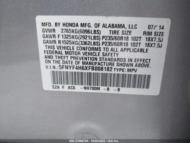 5FNYF4H6XFB008182 Honda Pilot Ex-l