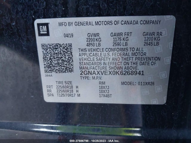 Chevrolet EQUINOX LT 2019 2GNAXVEX0K6268941 Image 9