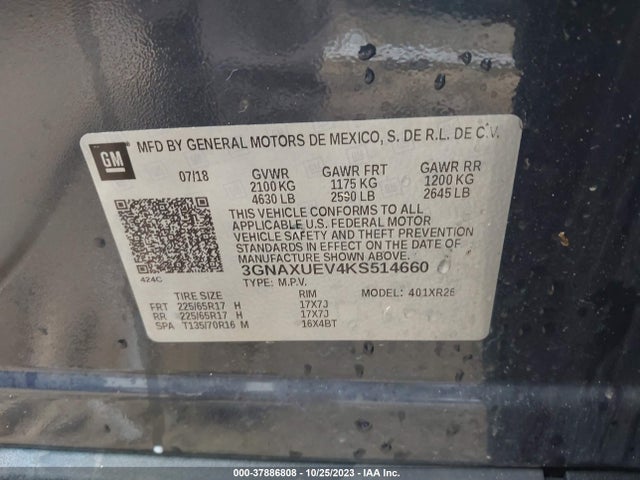 Chevrolet EQUINOX LT 2019 3GNAXUEV4KS514660 Image 9