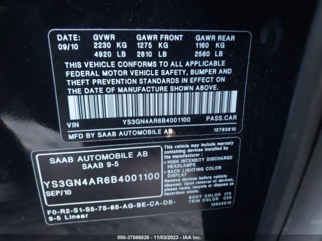 2011 SAAB 9-5 YS3GN4AR6B4001100 Photo 8