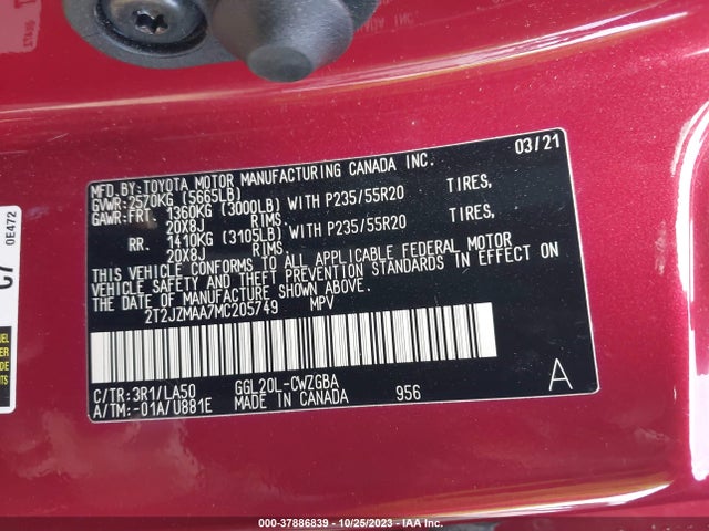 2T2JZMAA7MC205749 Lexus Rx Rx 350