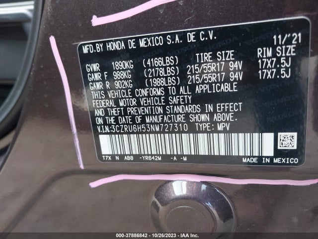 Honda HR-V EX 2022 3CZRU6H53NM727310 Image 9