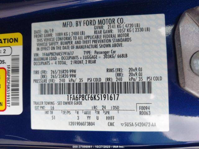 2019 FORD MUSTANG 1FA6P8CF6K5191617 Photo 8