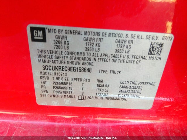 Chevrolet Silverado 1500 2lt 2014 3GCUKREC9EG158648 Image 9