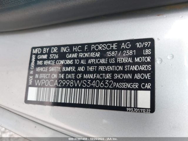 1998 PORSCHE 911 CARRERA WP0CA2998WS340632 Photo 8