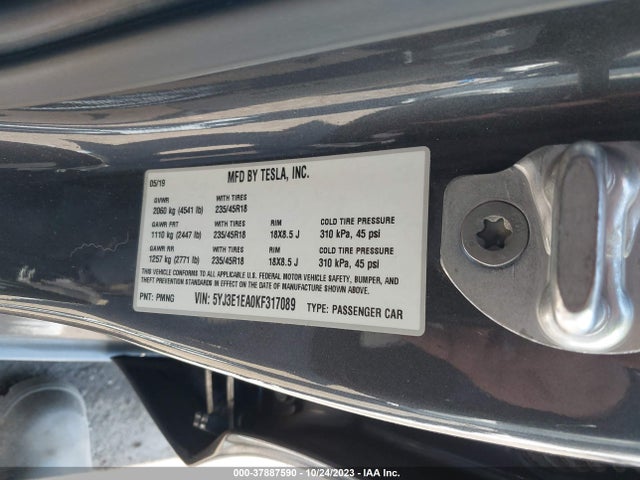 Tesla Model 3 Standard Range/standard Range Plus/long Range/mid Range 2019 5YJ3E1EA0KF317089 Image 9