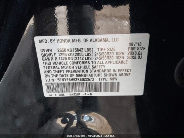 5FNYF6H63KB022673 Honda Pilot Touring