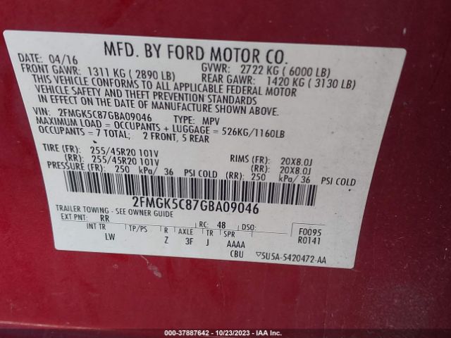 2FMGK5C87GBA09046 Ford FLEX SEL