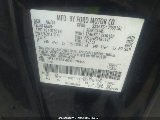 2014 FORD F-150 XL/XLT/STX/LARIAT/FX4 VIN: 1FTFX1EF4EKE78409
