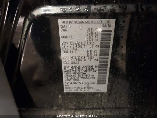 2016 NISSAN PATHFINDER SL VIN: 5N1AR2MM7GC645946