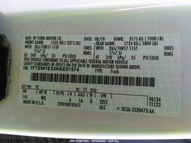 1FTEW1E53KKE51574 Ford F-150 Xl/xlt/lariat