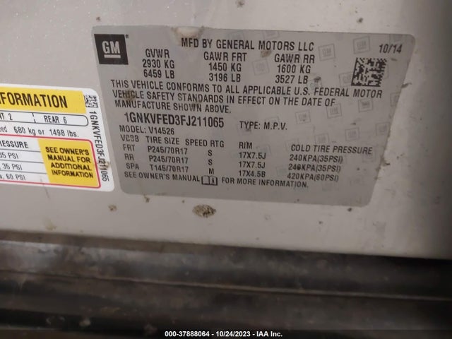 Chevrolet Traverse Ls 2015 1GNKVFED3FJ211065 Image 9