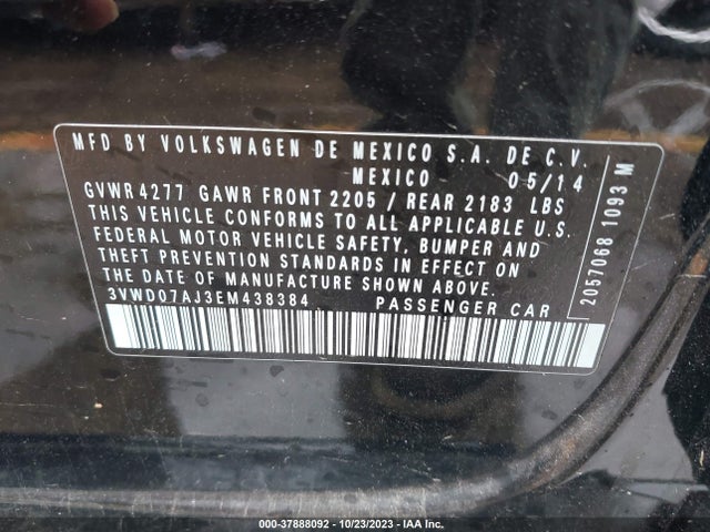 2014 VOLKSWAGEN JETTA 1.8T SE VIN: 3VWD07AJ3EM438384