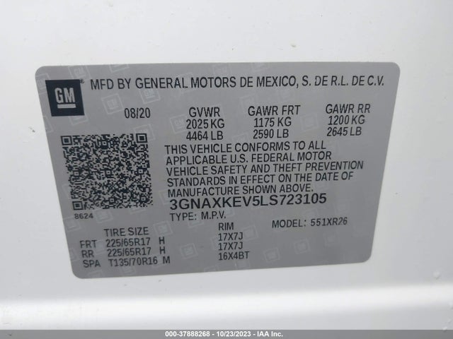 2020 CHEVROLET EQUINOX LT VIN: 3GNAXKEV5LS723105
