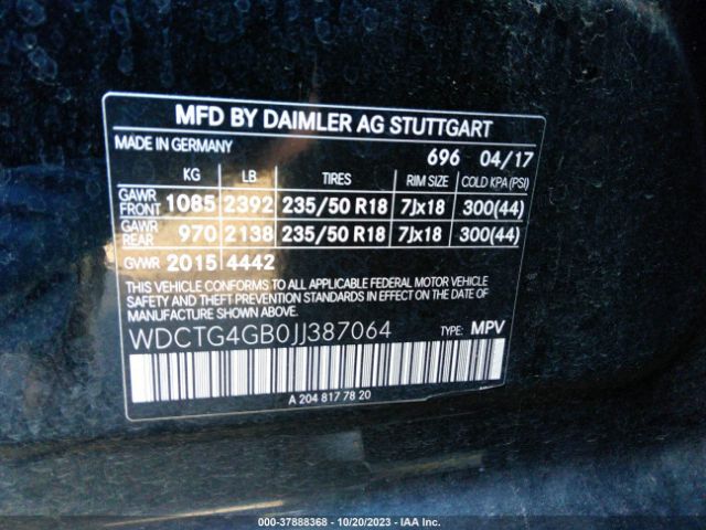 WDCTG4GB0JJ387064 Mercedes-Benz Gla Gla 250