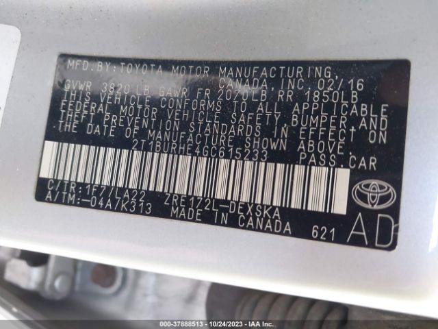 2T1BURHE4GC615233 Toyota Corolla S Premium
