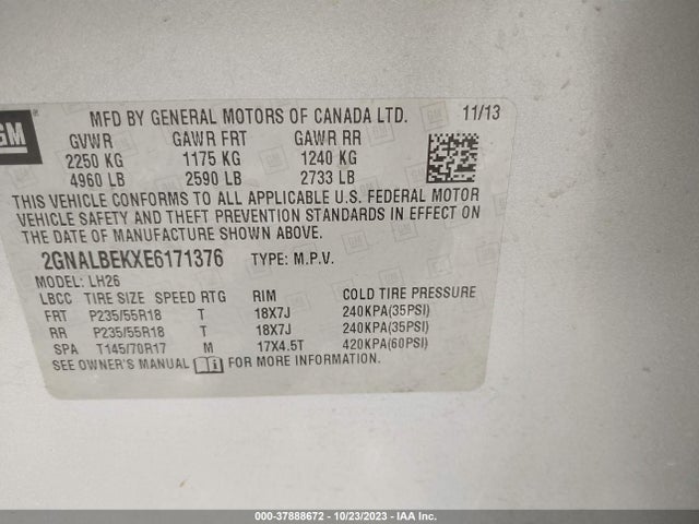 Chevrolet EQUINOX 1LT 2014 2GNALBEKXE6171376 Image 9