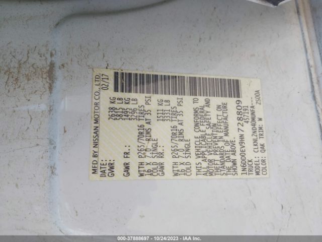 1N6DD0EV9HN728809 Nissan Frontier Sv V6