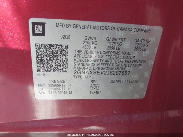 Chevrolet EQUINOX LT 2018 2GNAXSEV2J6287857 Image 9