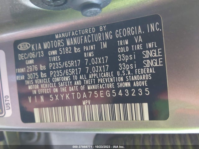2014 KIA SORENTO LX V6 VIN: 5XYKTDA75EG543235