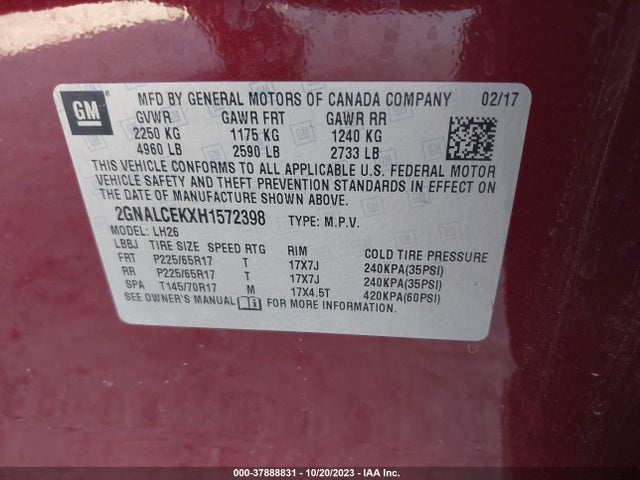 Chevrolet EQUINOX LT 2017 2GNALCEKXH1572398 Image 9