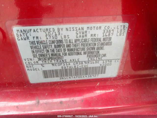 3N1CN7AP0EK438927 Nissan VERSA SV