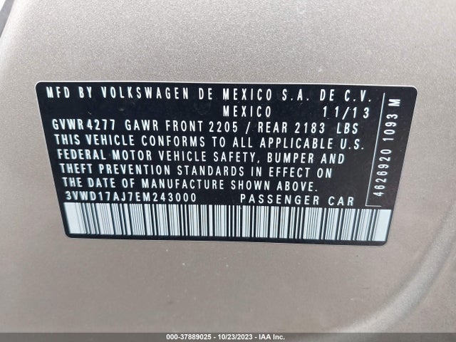 3VWD17AJ7EM243000 Volkswagen Jetta Sedan Se