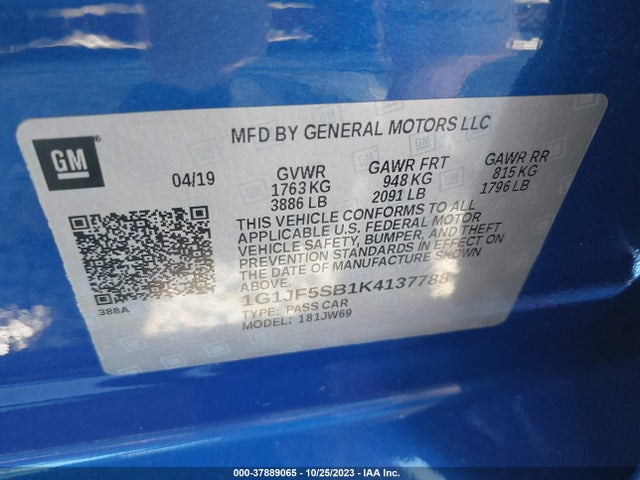 Chevrolet Sonic Premier 2019 1G1JF5SB1K4137788 Image 9