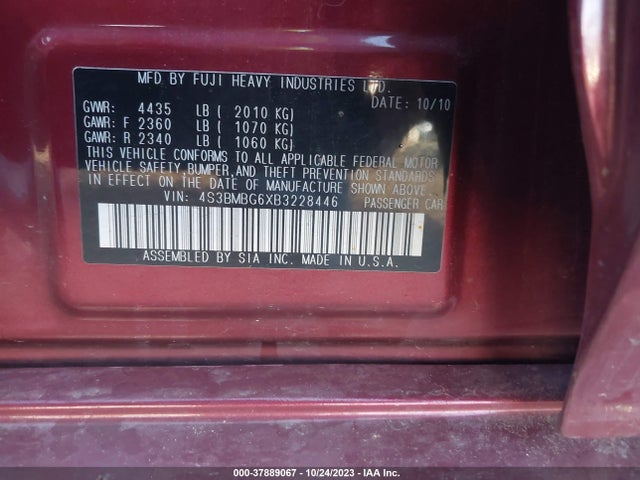 2011 SUBARU LEGACY 2.5I PREMIUM VIN: 4S3BMBG6XB3228446
