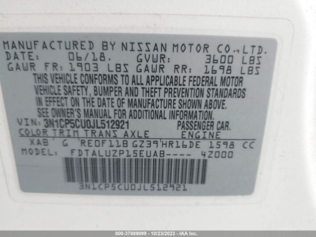 3N1CP5CU0JL512921 Nissan KICKS SR