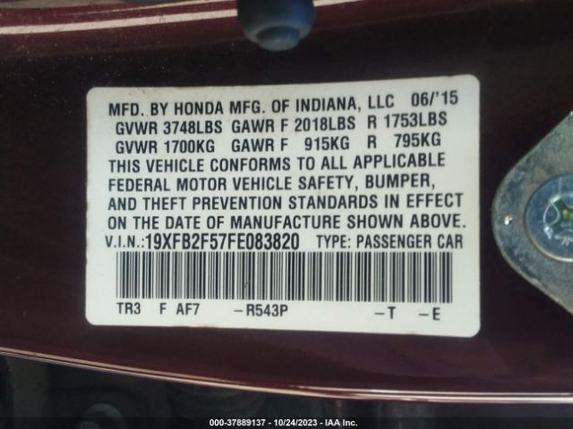 19XFB2F57FE083820 Honda Civic Sedan Lx