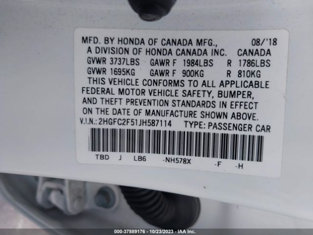 2HGFC2F51JH587114 Honda Civic Sedan Lx